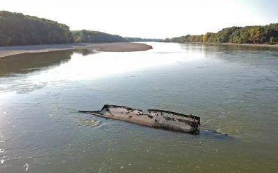 Serbia | Low water levels of the Danube River reveal German warships